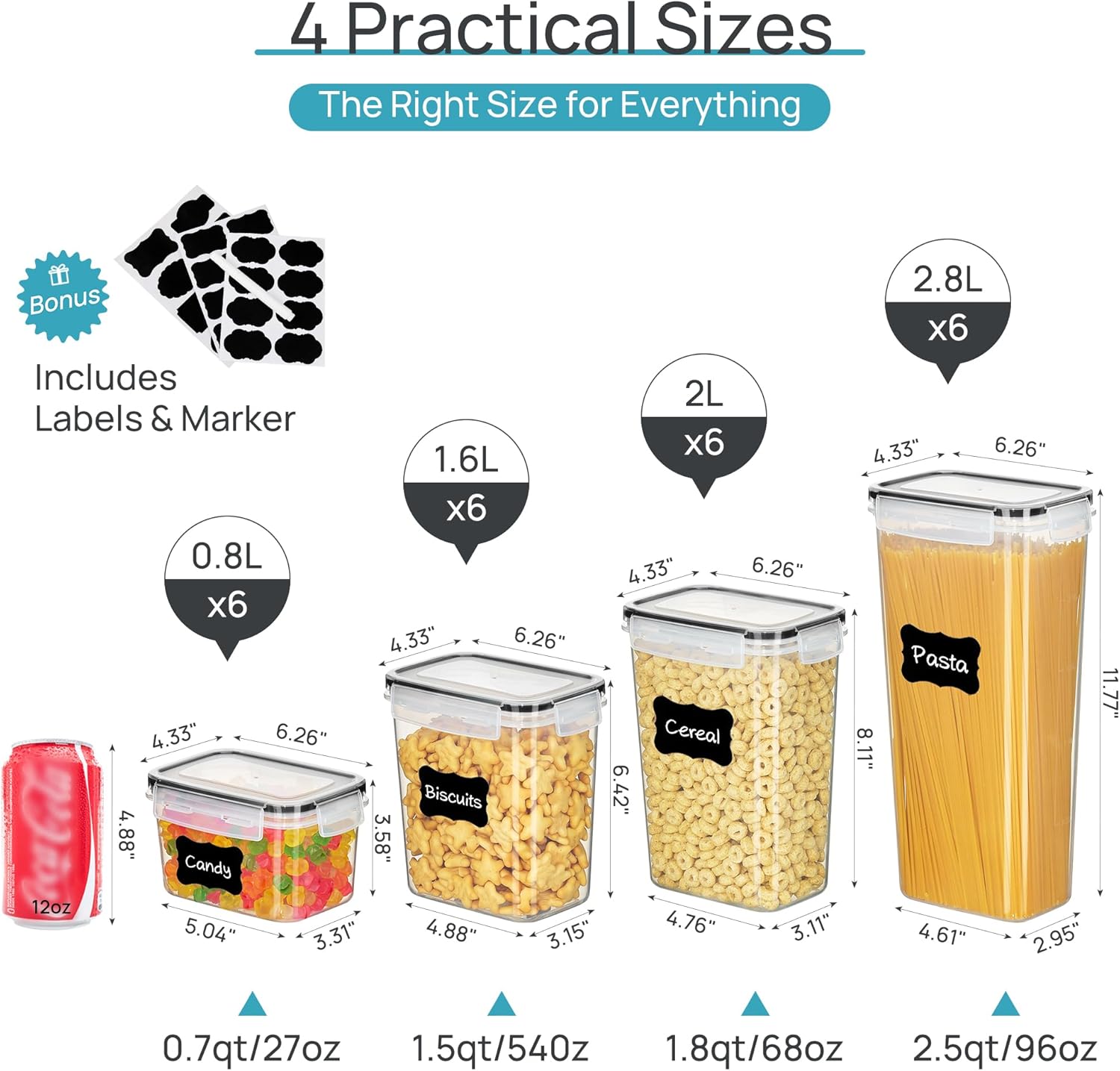Airtight Food Storage Containers With Lids, 24 Pack